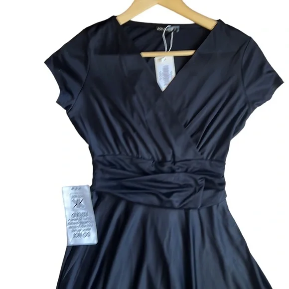 Koh Koh Cap Sleeve Semi-formal Black maxi gown wrap deep v-neck in black size s - Picture 5 of 12